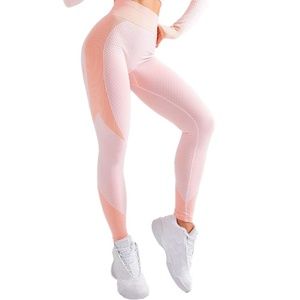 Orange Pink Contrast Leggings | High Waisted Textured Moto Leggings | Fits XS